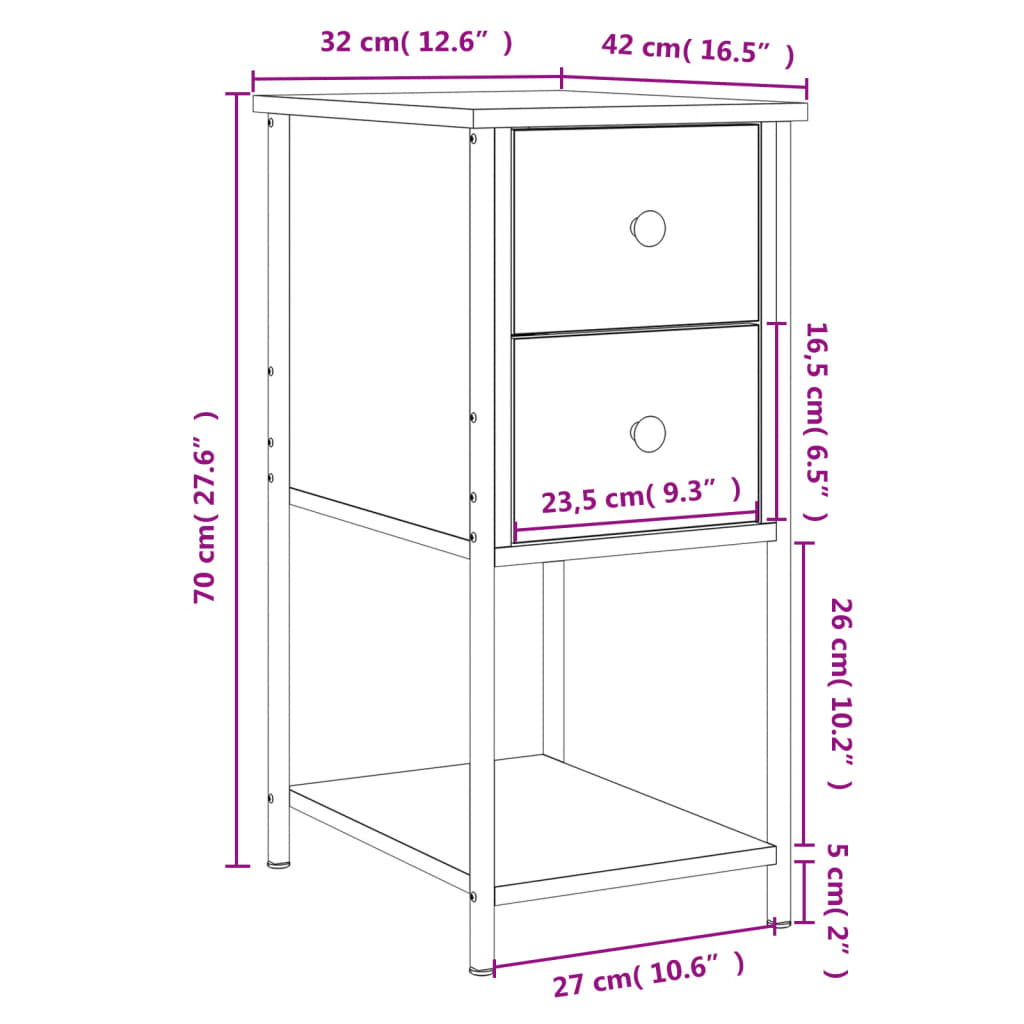 Nachtkastje 32x42x70 cm bewerkt hout gerookt eikenkleurig Nachtkastjes | Creëer jouw Trendy Thuis | Gratis bezorgd & Retour | Trendy.nl