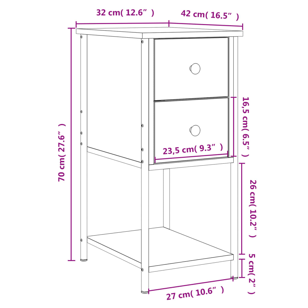 Nachtkastje 32x42x70 cm bewerkt hout bruin eikenkleur Nachtkastjes | Creëer jouw Trendy Thuis | Gratis bezorgd & Retour | Trendy.nl