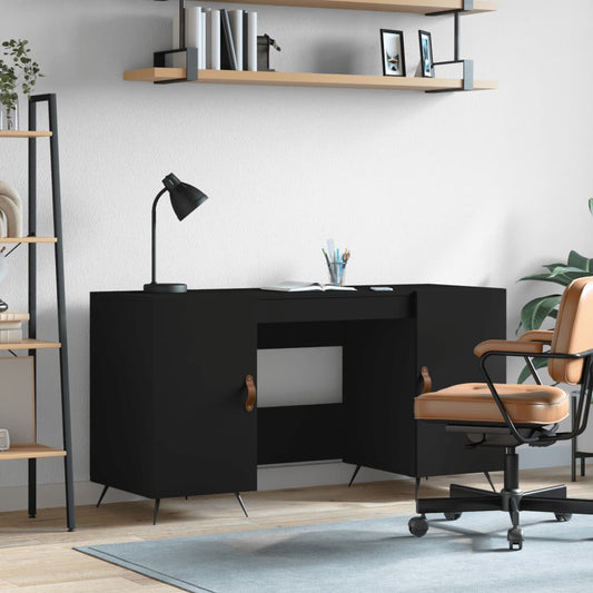 Stijlvol bewerkt houten bureau - 140x50x75 cm - in zwart design Bureaus | Creëer jouw Trendy Thuis | Gratis bezorgd & Retour | Trendy.nl