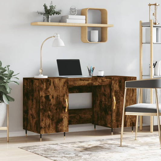 Stijlvol bewerkt houten bureau - 140x50x75 cm - In aantrekkelijke gerookt eikenkleur Bureaus | Creëer jouw Trendy Thuis | Gratis bezorgd & Retour | Trendy.nl