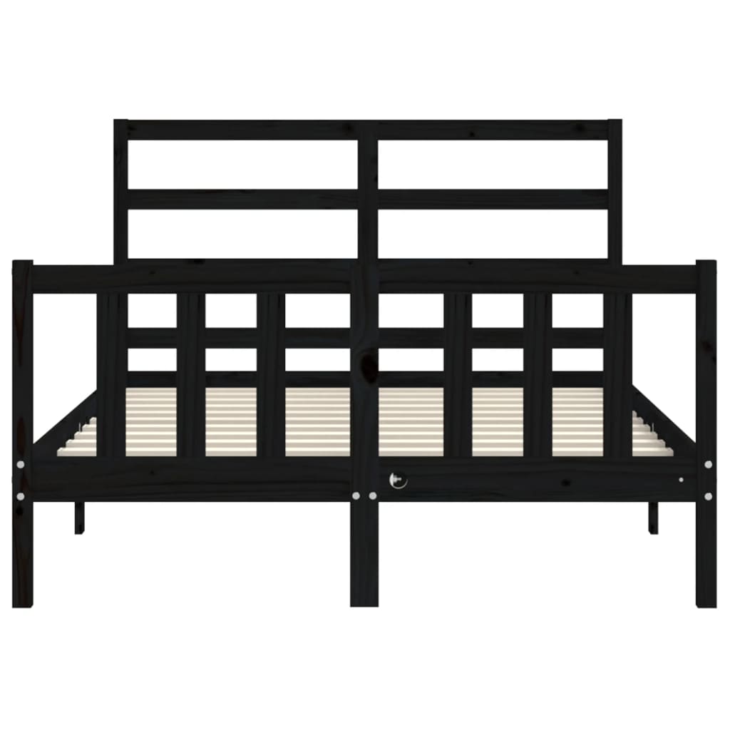 Zwart massief houten bedframe met stijlvol hoofdbord - Ideaal voor een 140x200 cm matras Bedden & bedframes | Creëer jouw Trendy Thuis | Gratis bezorgd & Retour | Trendy.nl