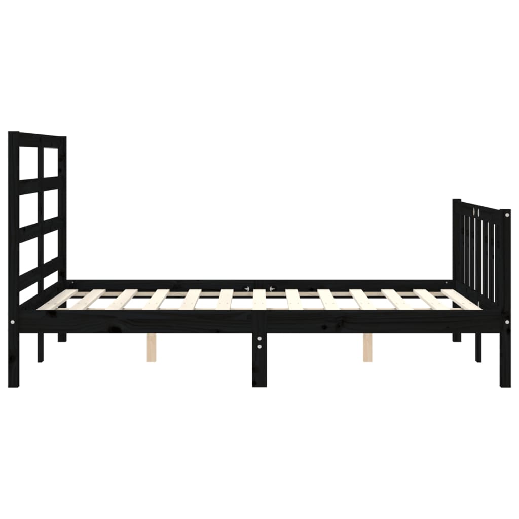 Zwart massief houten bedframe met stijlvol hoofdbord - Ideaal voor een 140x200 cm matras Bedden & bedframes | Creëer jouw Trendy Thuis | Gratis bezorgd & Retour | Trendy.nl