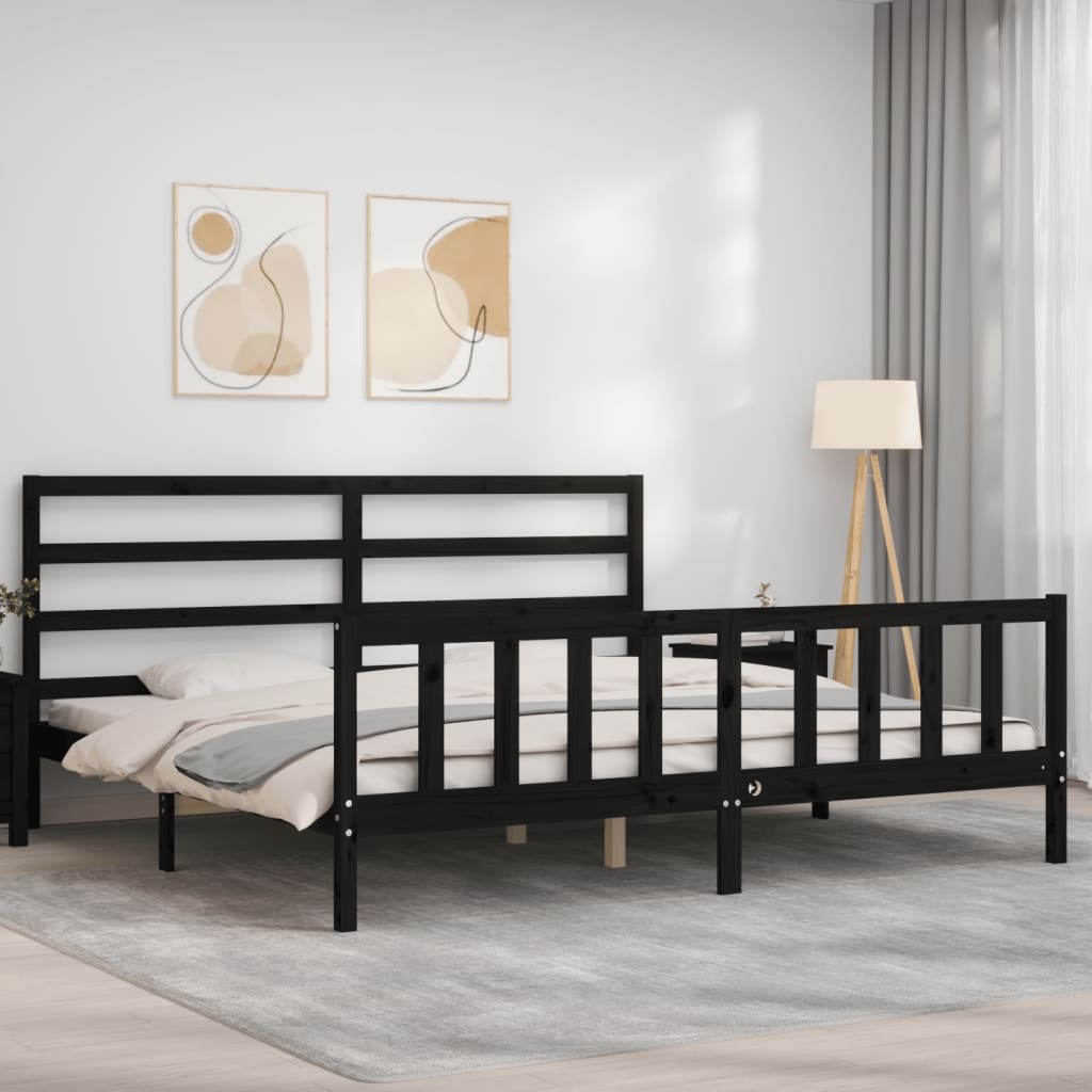 Stijlvol zwart bedframe met massief houten hoofdbord - 180x200 cm Bedden & bedframes | Creëer jouw Trendy Thuis | Gratis bezorgd & Retour | Trendy.nl