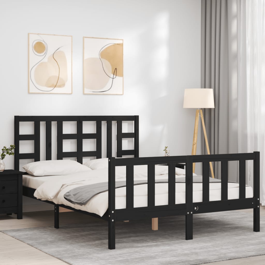 Zwart massief houten bedframe met hoofdbord - afmeting 140x200 cm Bedden & bedframes | Creëer jouw Trendy Thuis | Gratis bezorgd & Retour | Trendy.nl