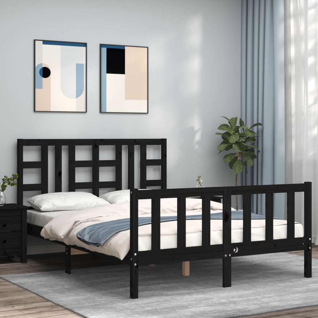 Zwart massief houten bedframe met hoofdbord - afmeting 140x200 cm Bedden & bedframes | Creëer jouw Trendy Thuis | Gratis bezorgd & Retour | Trendy.nl