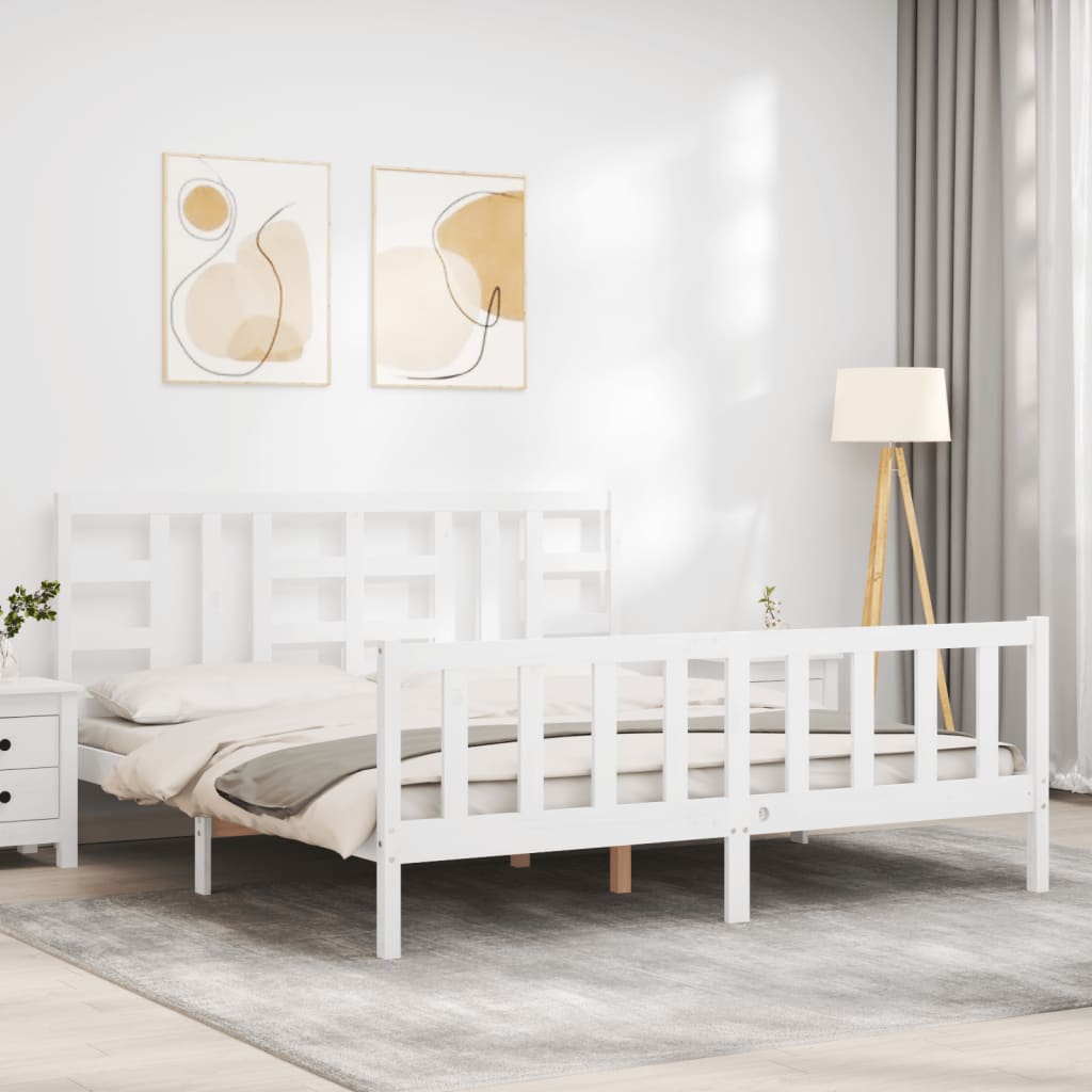 Bedframe met hoofdbord massief hout wit 180x200 cm Bedden & bedframes | Creëer jouw Trendy Thuis | Gratis bezorgd & Retour | Trendy.nl