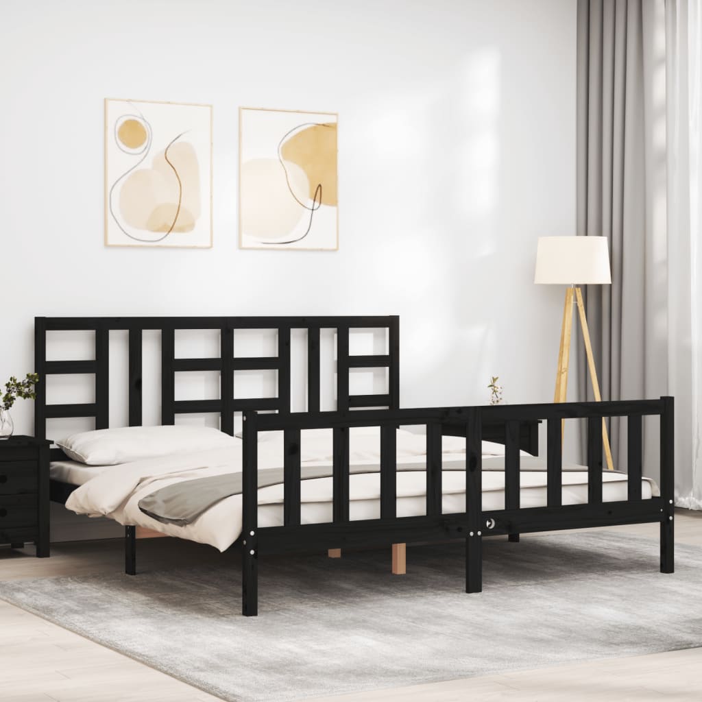 Stijlvol bedframe van massief zwart hout met hoofdbord - 180x200 cm Bedden & bedframes | Creëer jouw Trendy Thuis | Gratis bezorgd & Retour | Trendy.nl