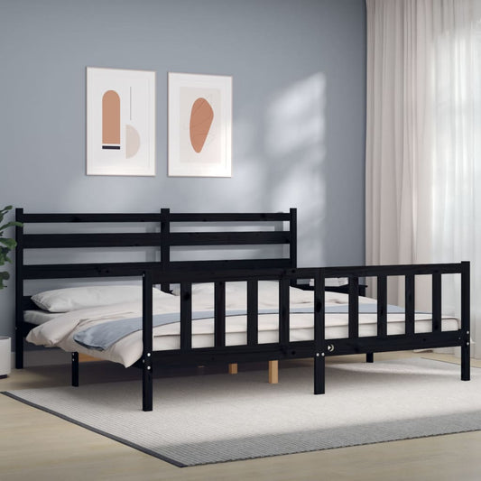 Zwart Bedframe met Hoofdbord van Massief Hout – Luxe en Stijlvol - 180x200 cm Bedden & bedframes | Creëer jouw Trendy Thuis | Gratis bezorgd & Retour | Trendy.nl