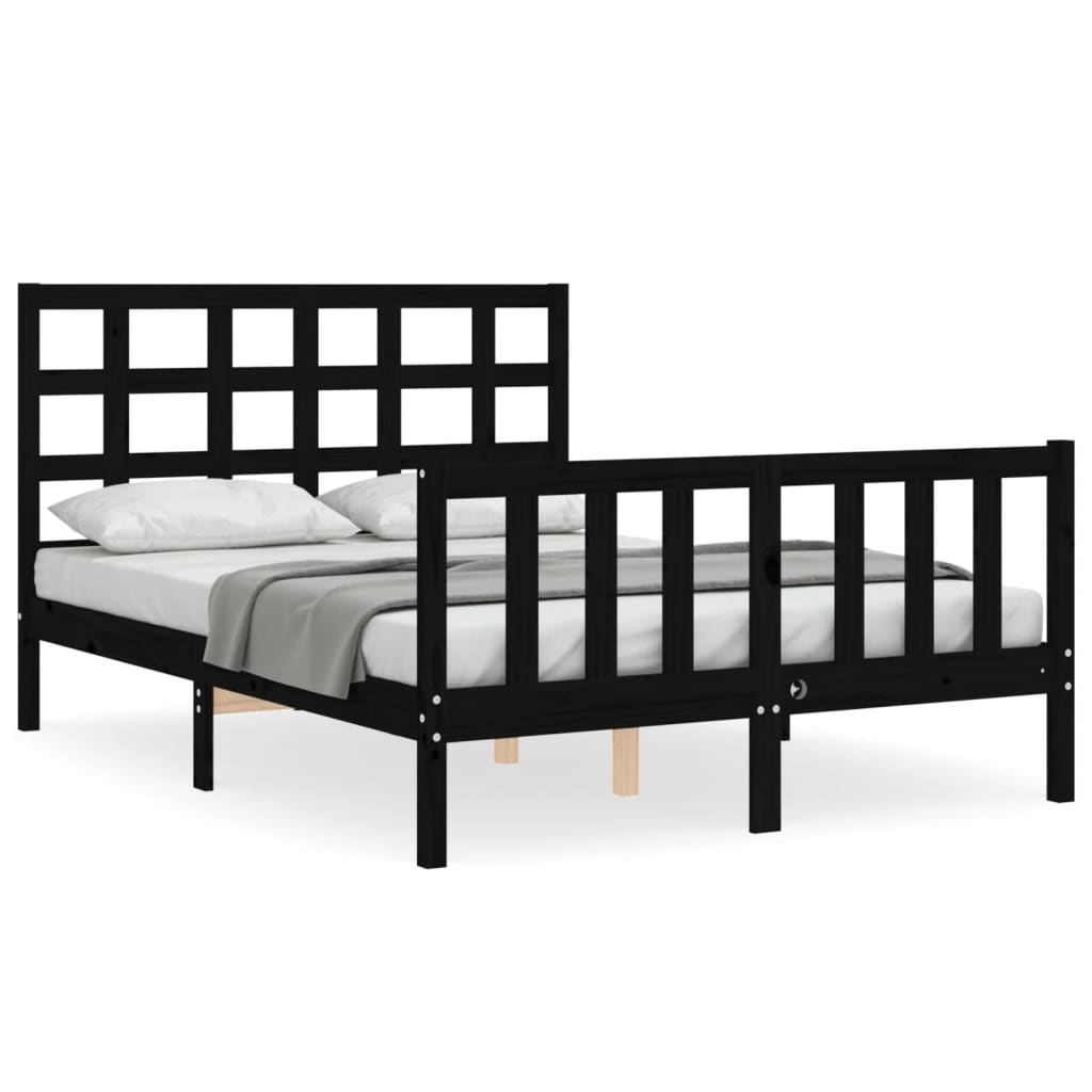 Stijlvol en duurzaam zwart bedframe met massief houten hoofdbord - 140x190 cm Bedden & bedframes | Creëer jouw Trendy Thuis | Gratis bezorgd & Retour | Trendy.nl