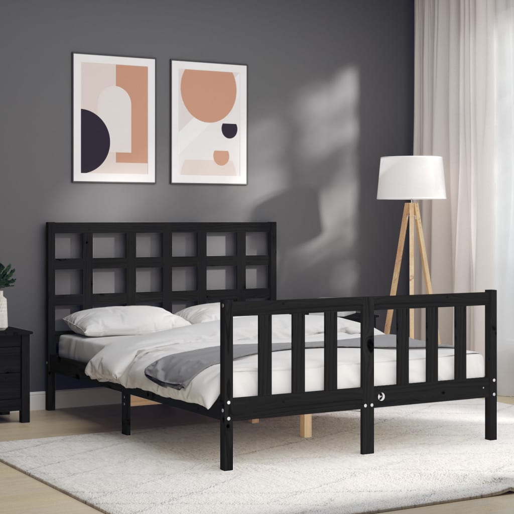 Zwart bedframe met massief houten hoofdbord - 140x200 cm Bedden & bedframes | Creëer jouw Trendy Thuis | Gratis bezorgd & Retour | Trendy.nl
