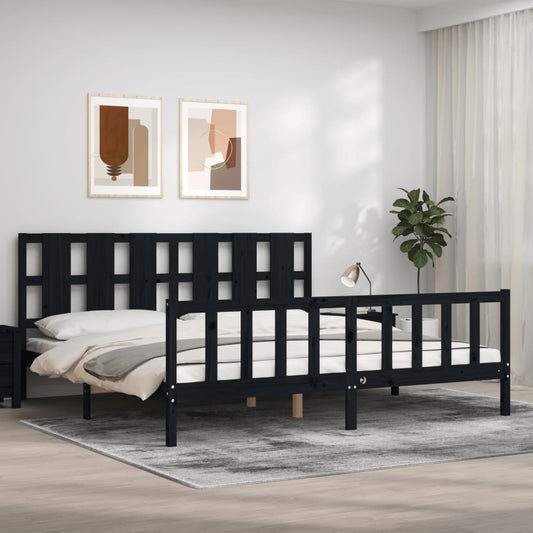 Stijlvol zwart bedframe met hoofdbord van massief hout - 180x200 cm Bedden & bedframes | Creëer jouw Trendy Thuis | Gratis bezorgd & Retour | Trendy.nl