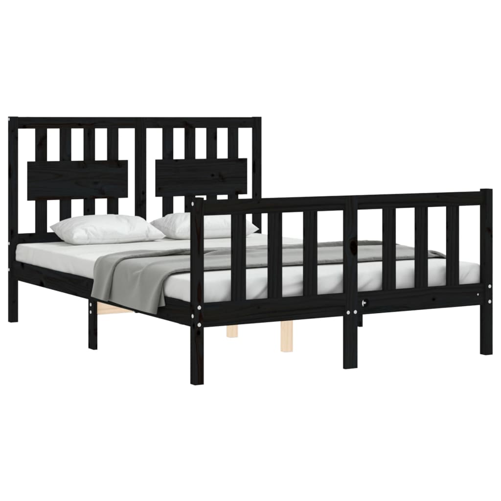 Zwart massief houten bedframe met hoofdbord - 140x190 cm Bedden & bedframes | Creëer jouw Trendy Thuis | Gratis bezorgd & Retour | Trendy.nl