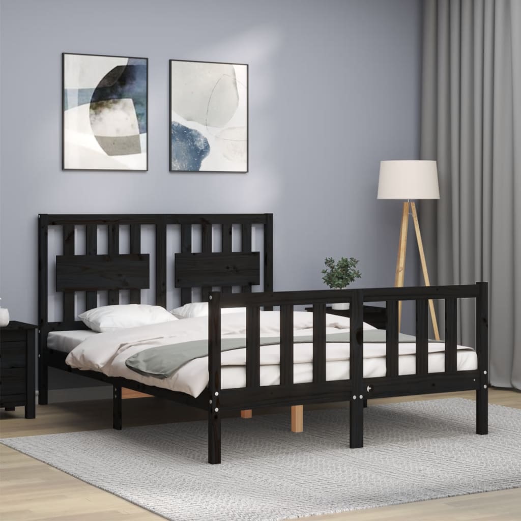 Zwart massief houten bedframe met hoofdbord - 140x190 cm Bedden & bedframes | Creëer jouw Trendy Thuis | Gratis bezorgd & Retour | Trendy.nl