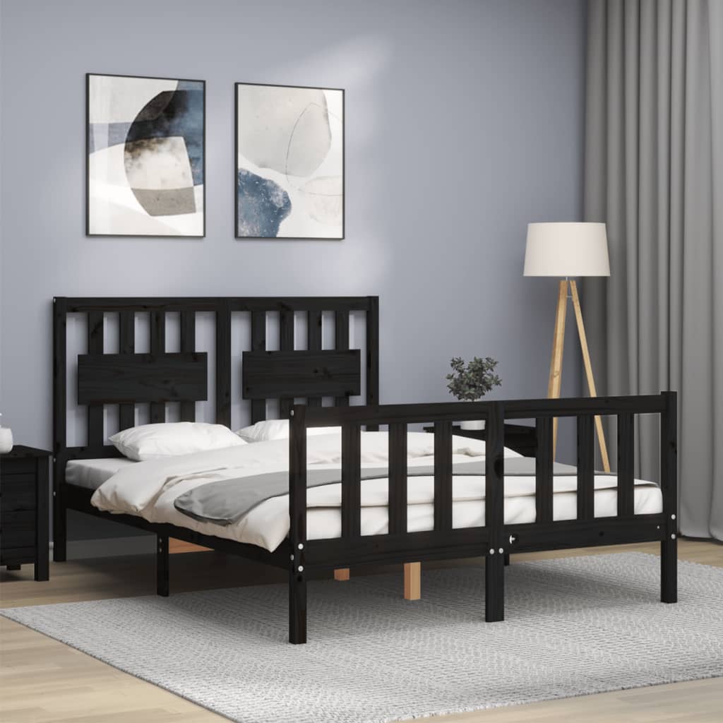 Zwart bedframe met massief houten hoofdbord - 140x200 cm Bedden & bedframes | Creëer jouw Trendy Thuis | Gratis bezorgd & Retour | Trendy.nl