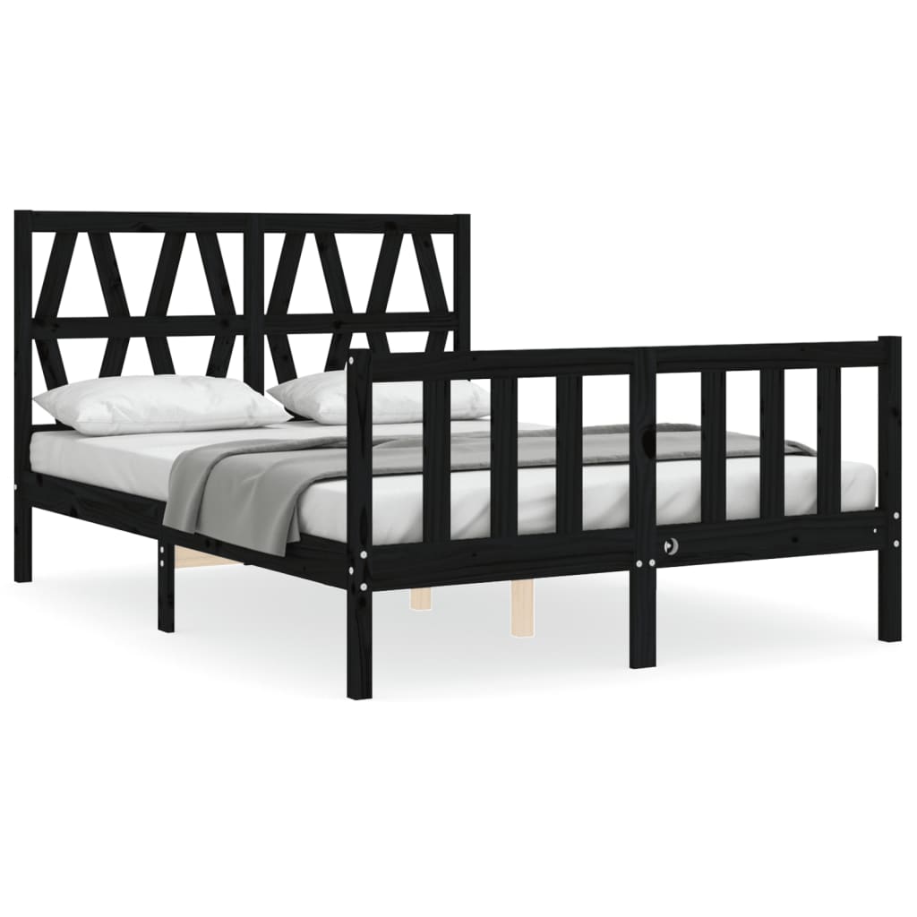 Stijlvol zwart massief houten bedframe met hoofdbord - afmeting 140x190 cm Bedden & bedframes | Creëer jouw Trendy Thuis | Gratis bezorgd & Retour | Trendy.nl