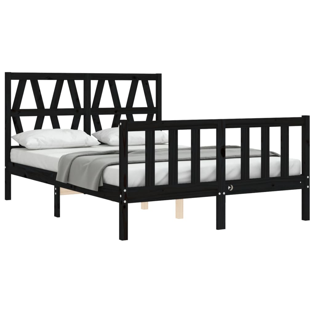 Zwart massief houten bedframe met hoofdbord - 140x200 cm - Stijlvol en duurzaam! Bedden & bedframes | Creëer jouw Trendy Thuis | Gratis bezorgd & Retour | Trendy.nl