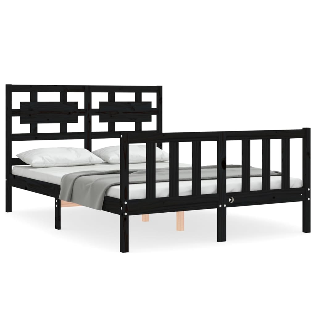 Zwart bedframe met massief houten hoofdbord - 140x190 cm - Kwalitatief slaapcomfort Bedden & bedframes | Creëer jouw Trendy Thuis | Gratis bezorgd & Retour | Trendy.nl