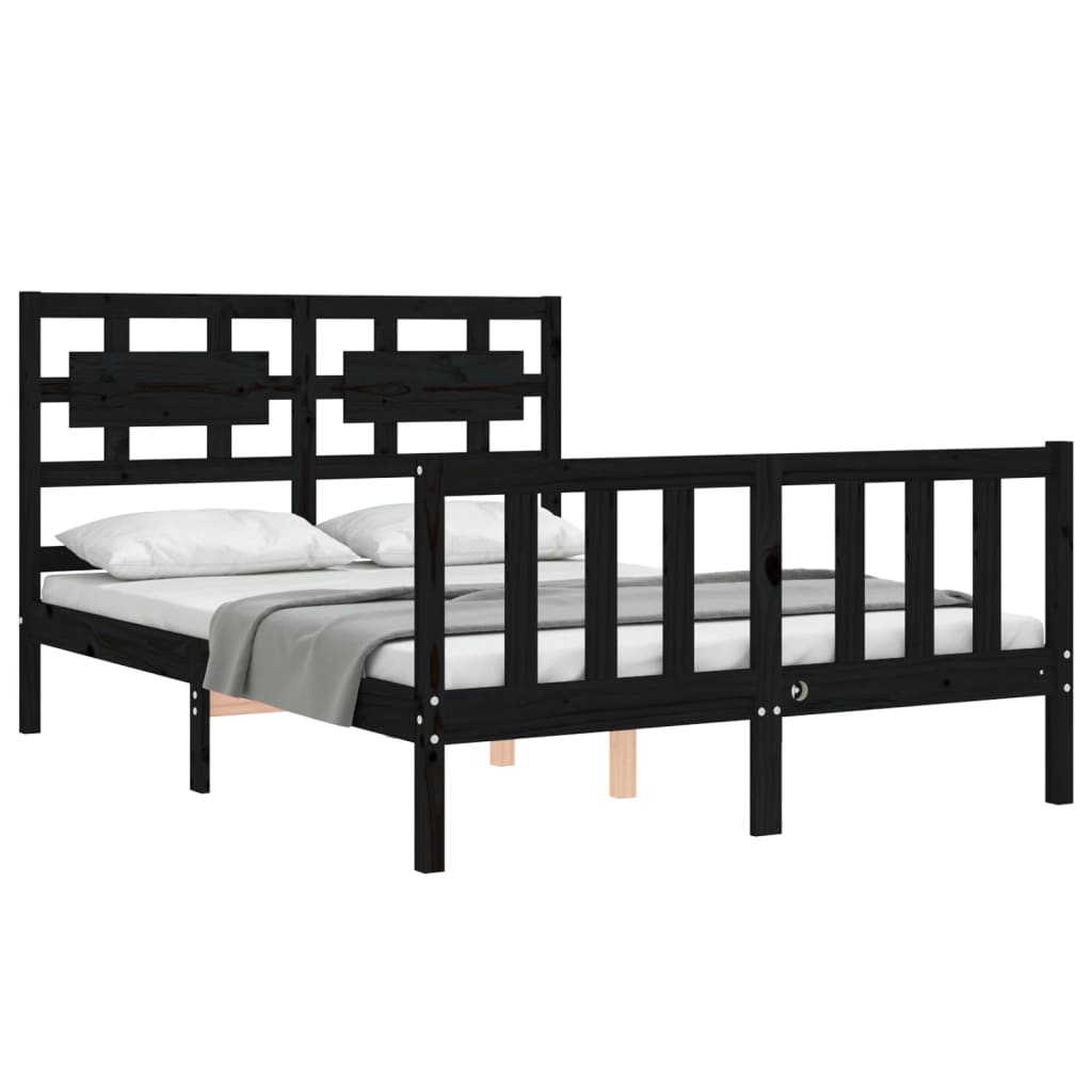 Zwart bedframe met massief houten hoofdbord - 140x190 cm - Kwalitatief slaapcomfort Bedden & bedframes | Creëer jouw Trendy Thuis | Gratis bezorgd & Retour | Trendy.nl