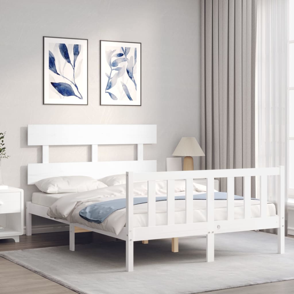 Bedframe met hoofdbord massief hout wit 140x190 cm Bedden & bedframes | Creëer jouw Trendy Thuis | Gratis bezorgd & Retour | Trendy.nl