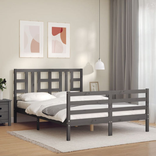 Bedframe met hoofdbord massief hout grijs 140x190 cm Bedden & bedframes | Creëer jouw Trendy Thuis | Gratis bezorgd & Retour | Trendy.nl