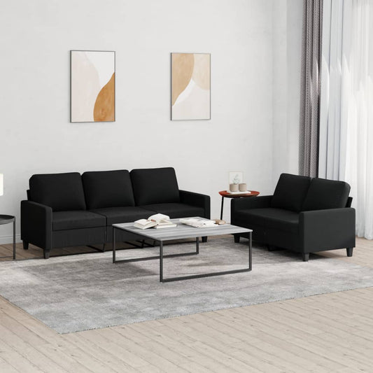 2-delige loungeset met kussens stof zwart