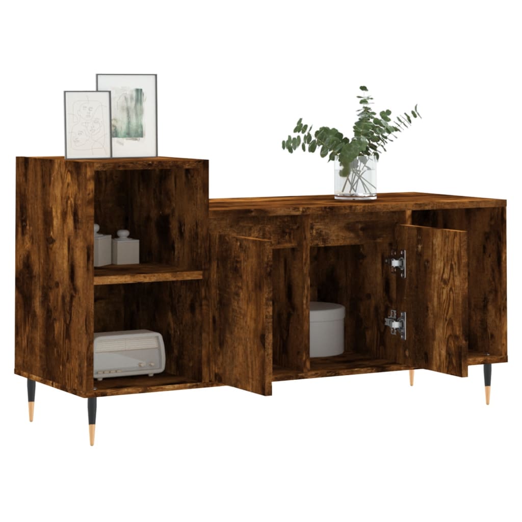 Stijlvol 100x35x55 cm bewerkt houten tv-meubel in gerookt eikenkleur Tv-meubels | Creëer jouw Trendy Thuis | Gratis bezorgd & Retour | Trendy.nl
