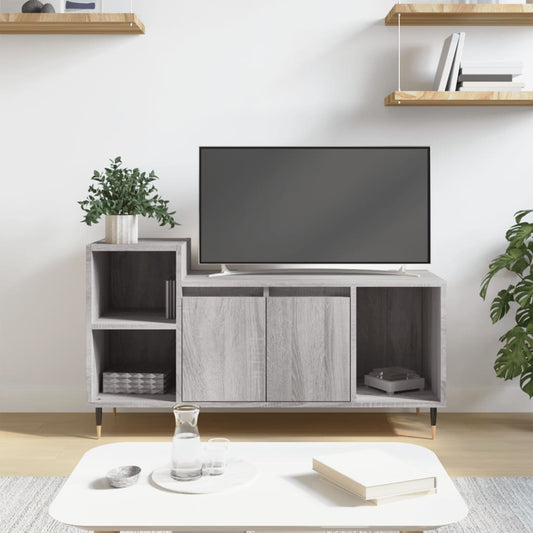 Stijlvol en praktisch tv-meubel van bewerkt hout in grijze sonoma eikenkleur - 100x35x55 cm