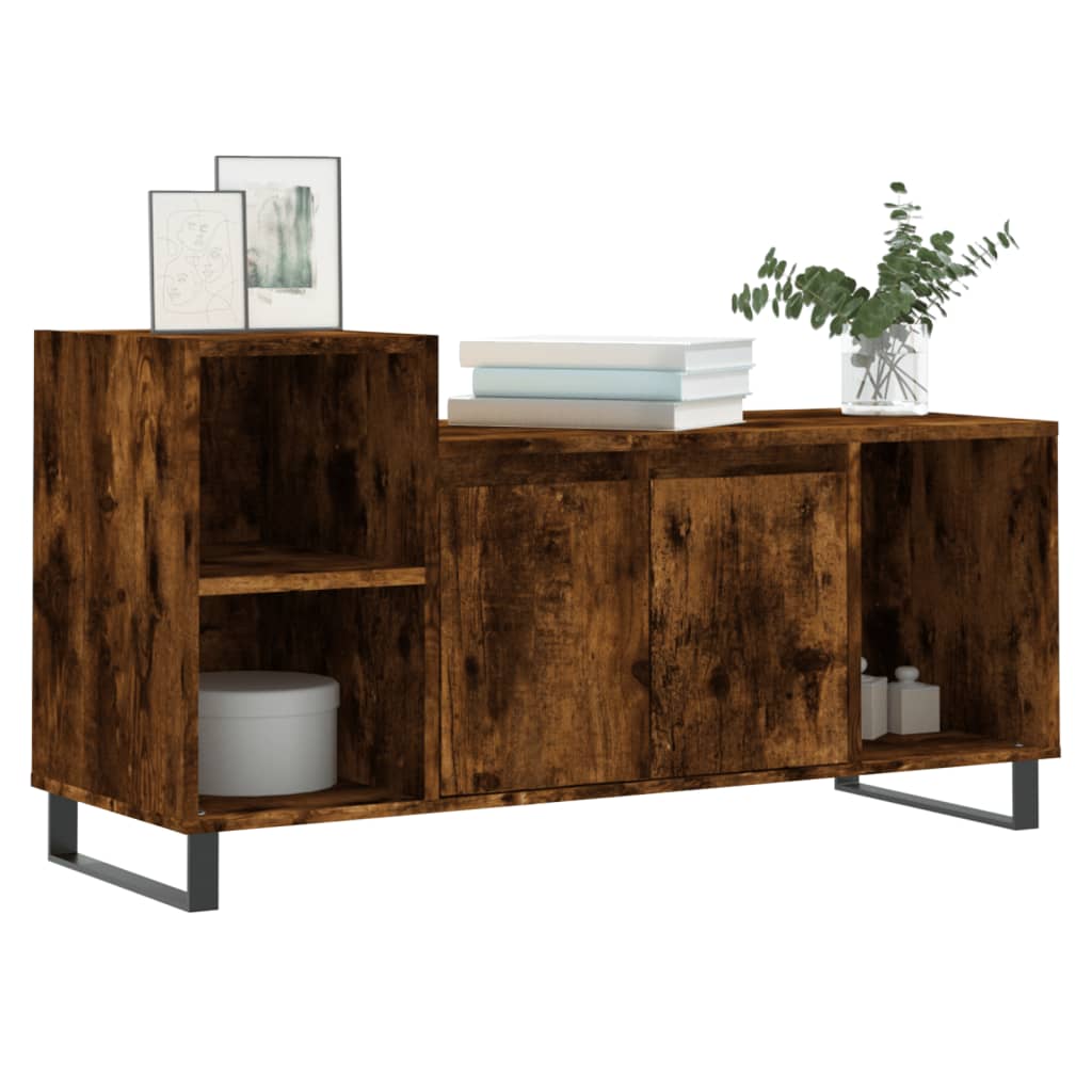 Stijlvol Tv-meubel van bewerkt hout in gerookt eikenkleur - Afmetingen: 100x35x55 cm Tv-meubels | Creëer jouw Trendy Thuis | Gratis bezorgd & Retour | Trendy.nl