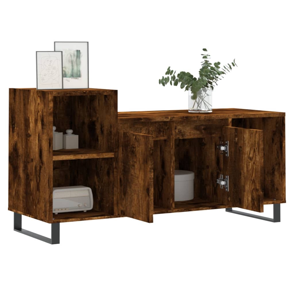 Stijlvol Tv-meubel van bewerkt hout in gerookt eikenkleur - Afmetingen: 100x35x55 cm Tv-meubels | Creëer jouw Trendy Thuis | Gratis bezorgd & Retour | Trendy.nl