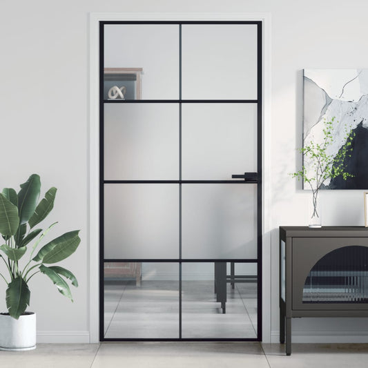 Binnendeur smal 102,5x201,5 cm gehard glas en aluminium zwart Voordeuren | Creëer jouw Trendy Thuis | Gratis bezorgd & Retour | Trendy.nl