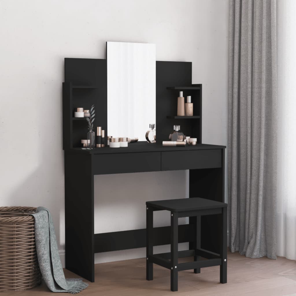 Trendy zwarte make-up tafel met spiegel - Grootte 96x39x142 cm Slaapkamerkaptafels | Creëer jouw Trendy Thuis | Gratis bezorgd & Retour | Trendy.nl
