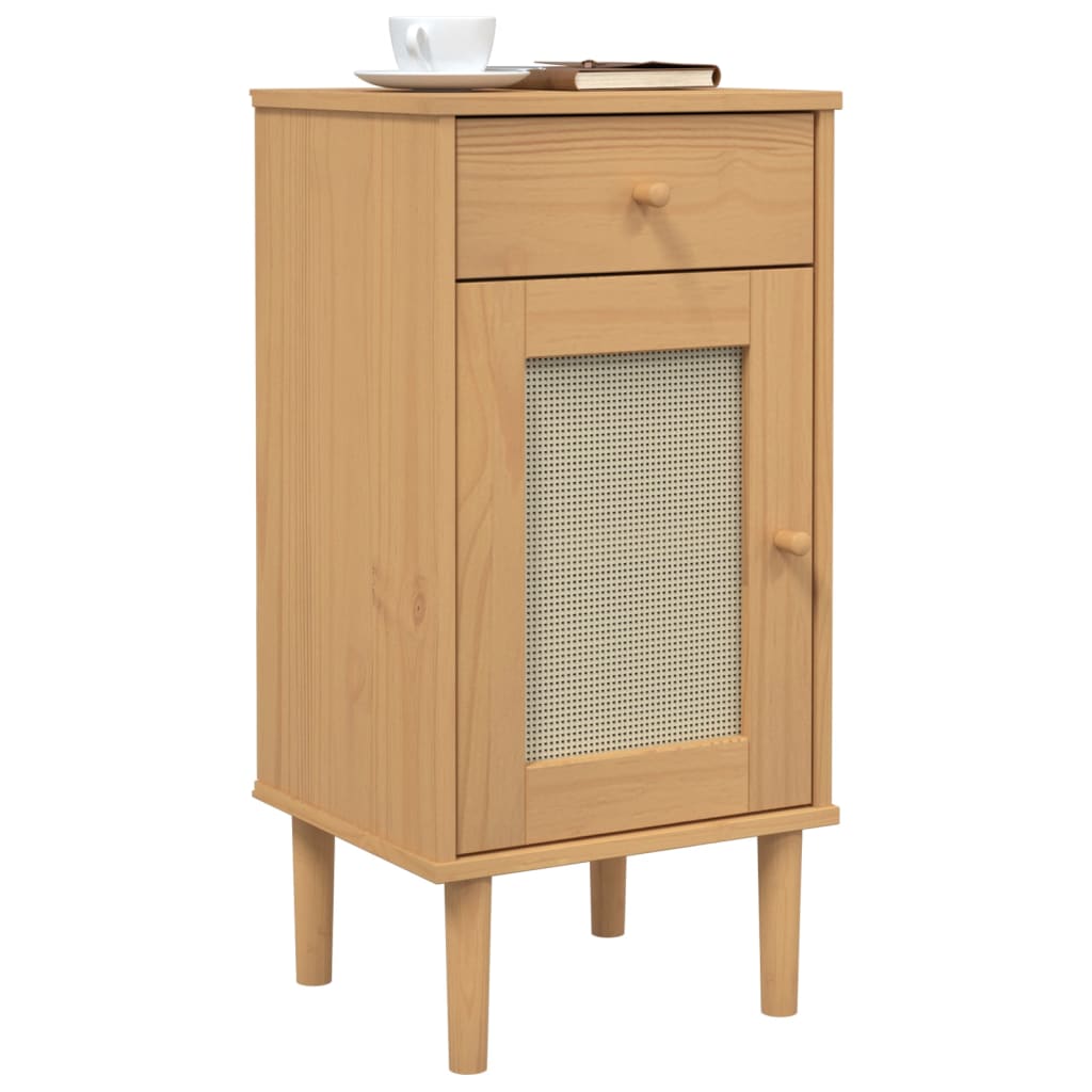 Dressoir SENJA rattan-look 80x35x80 cm massief grenenhout bruin Nachtkastjes | Creëer jouw Trendy Thuis | Gratis bezorgd & Retour | Trendy.nl