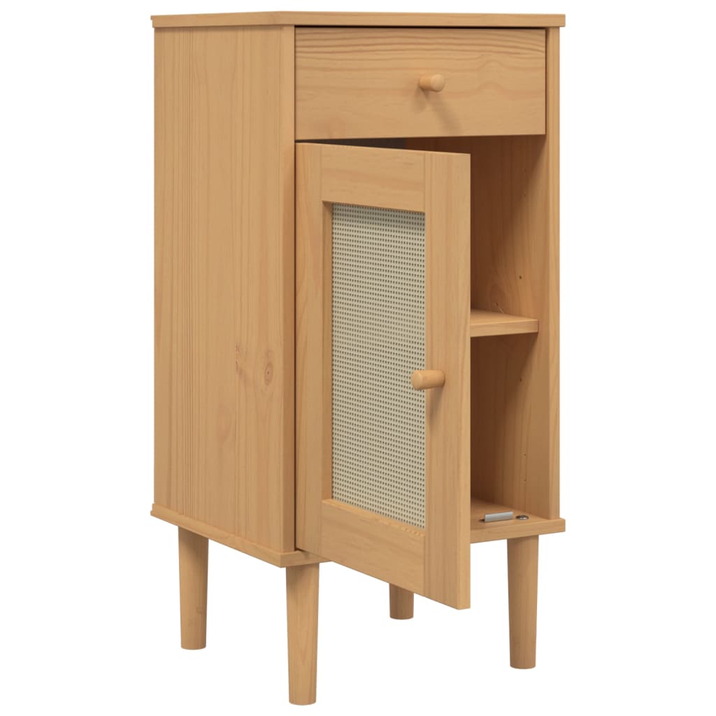 Dressoir SENJA rattan-look 80x35x80 cm massief grenenhout bruin Nachtkastjes | Creëer jouw Trendy Thuis | Gratis bezorgd & Retour | Trendy.nl