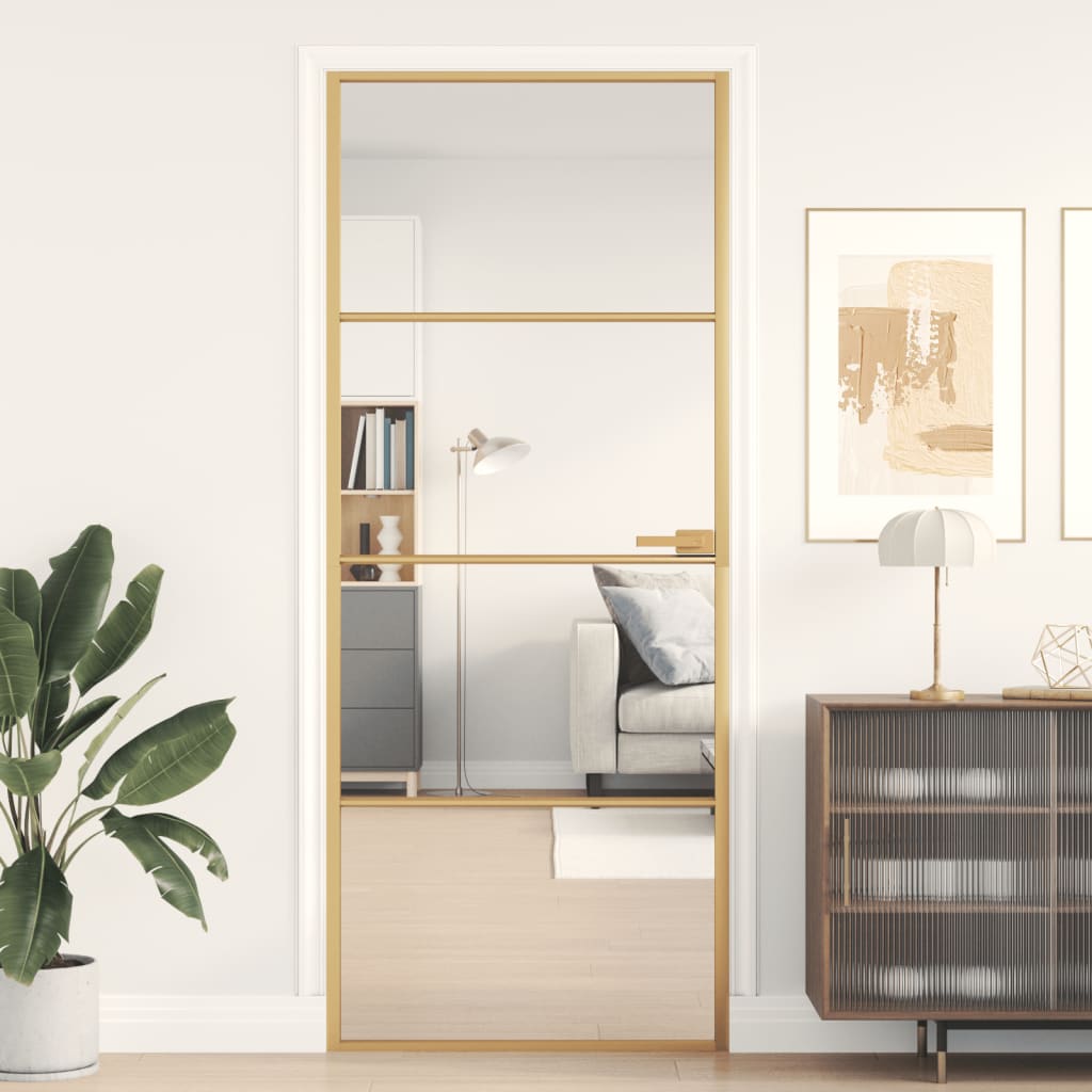 Binnendeur smal 83x201,5 cm gehard glas en aluminium goudkleur Voordeuren | Creëer jouw Trendy Thuis | Gratis bezorgd & Retour | Trendy.nl