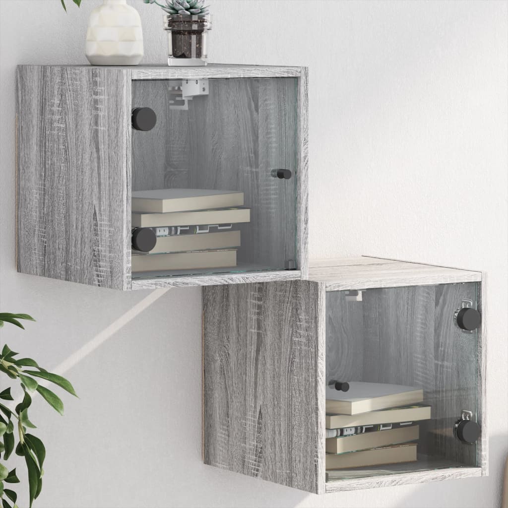 Nachtkastjes met glazen deuren 2 st 35x37x35 cm grijs sonoma Nachtkastjes | Creëer jouw Trendy Thuis | Gratis bezorgd & Retour | Trendy.nl