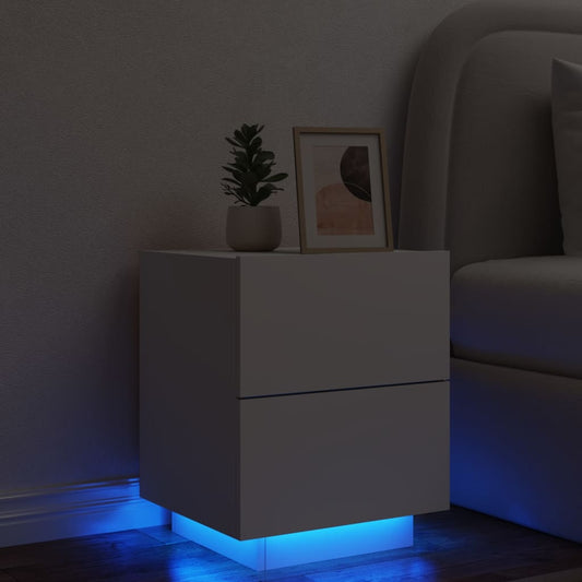 Nachtkastje met LED-verlichting bewerkt hout wit Nachtkastjes | Creëer jouw Trendy Thuis | Gratis bezorgd & Retour | Trendy.nl