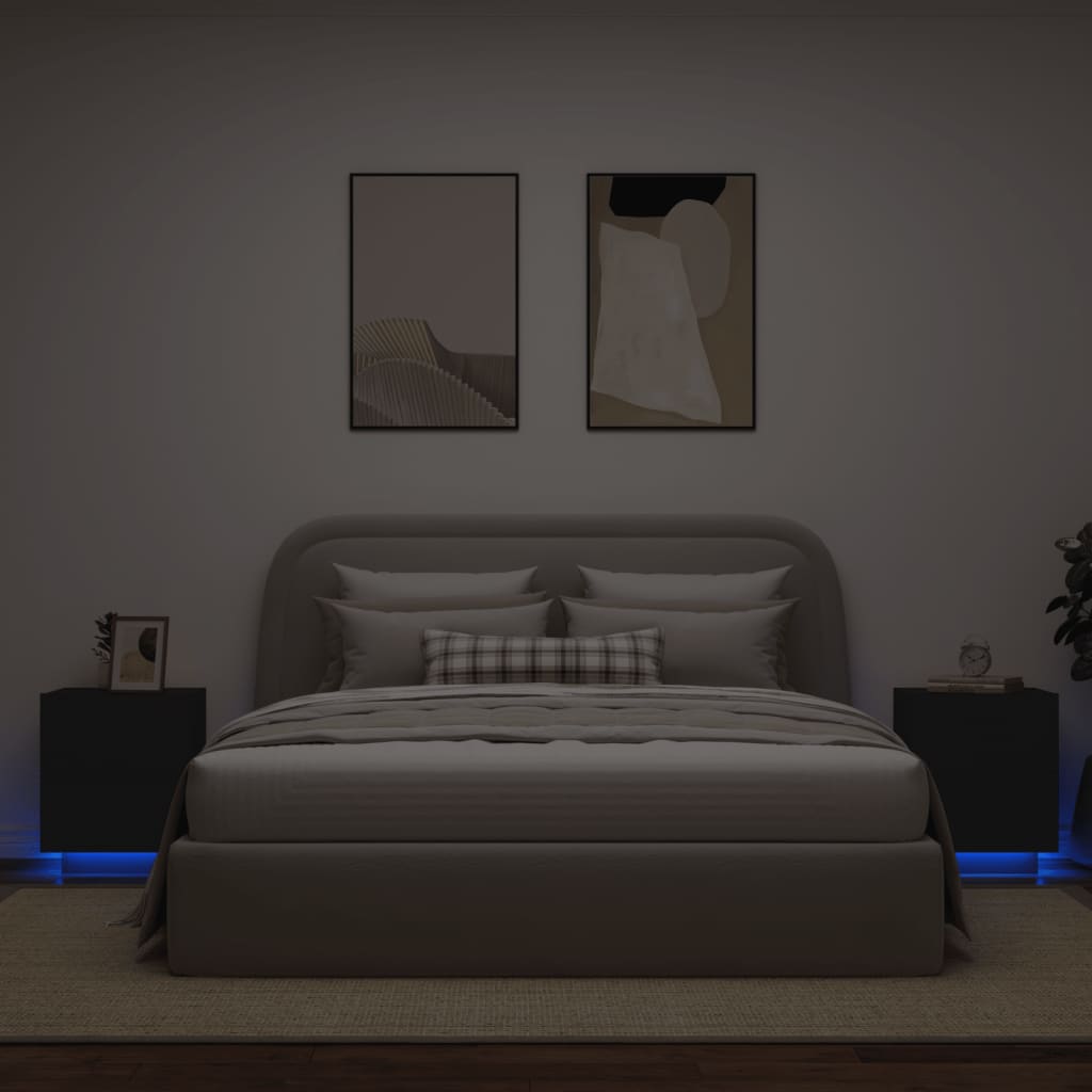 Nachtkastjes met LED-verlichting 2 st bewerkt hout zwart Nachtkastjes | Creëer jouw Trendy Thuis | Gratis bezorgd & Retour | Trendy.nl