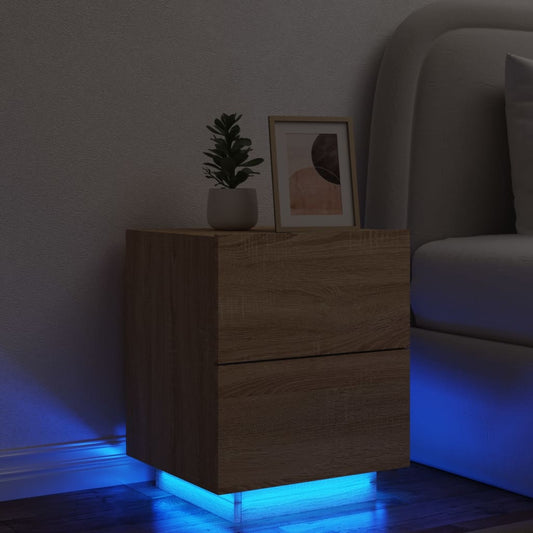 Nachtkastje met LED-verlichting bewerkt hout sonoma eikenkleur Nachtkastjes | Creëer jouw Trendy Thuis | Gratis bezorgd & Retour | Trendy.nl