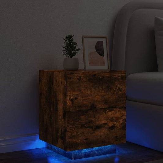 nachtkastje met LED-verlichting bewerkt hout gerookt eikenkleur Nachtkastjes | Creëer jouw Trendy Thuis | Gratis bezorgd & Retour | Trendy.nl