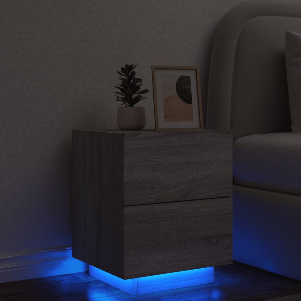Nachtkastje met LED-verlichting bewerkt hout grijs sonoma Nachtkastjes | Creëer jouw Trendy Thuis | Gratis bezorgd & Retour | Trendy.nl