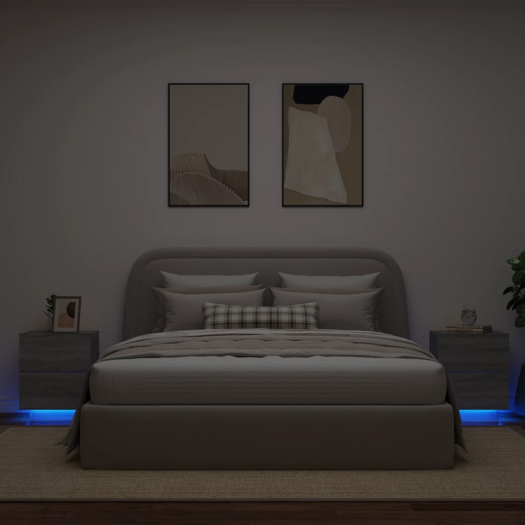 Nachtkastjes met LED-verlichting 2 st bewerkt hout grijs sonoma Nachtkastjes | Creëer jouw Trendy Thuis | Gratis bezorgd & Retour | Trendy.nl