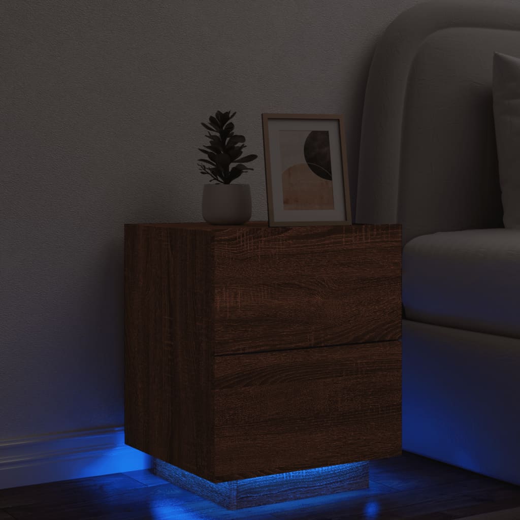 Nachtkastje met LED-verlichting bewerkt hout bruineikenkleurig Nachtkastjes | Creëer jouw Trendy Thuis | Gratis bezorgd & Retour | Trendy.nl