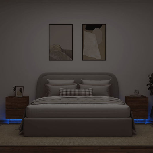 Nachtkastjes met LED 2 st bewerkt hout bruineikenkleurig Nachtkastjes | Creëer jouw Trendy Thuis | Gratis bezorgd & Retour | Trendy.nl