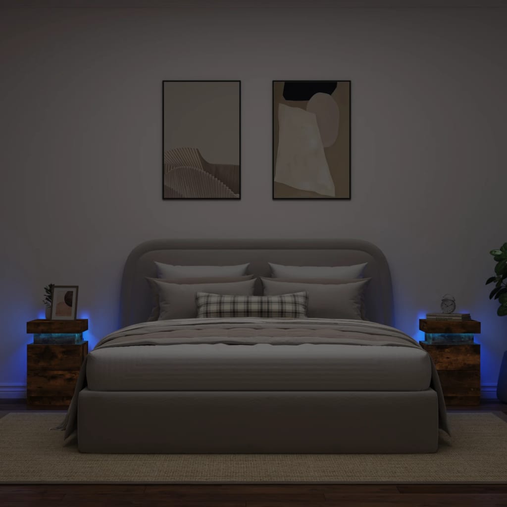 Nachtkastjes met LED-verlichting 2 st 35x39x55 cm gerookt eiken Nachtkastjes | Creëer jouw Trendy Thuis | Gratis bezorgd & Retour | Trendy.nl