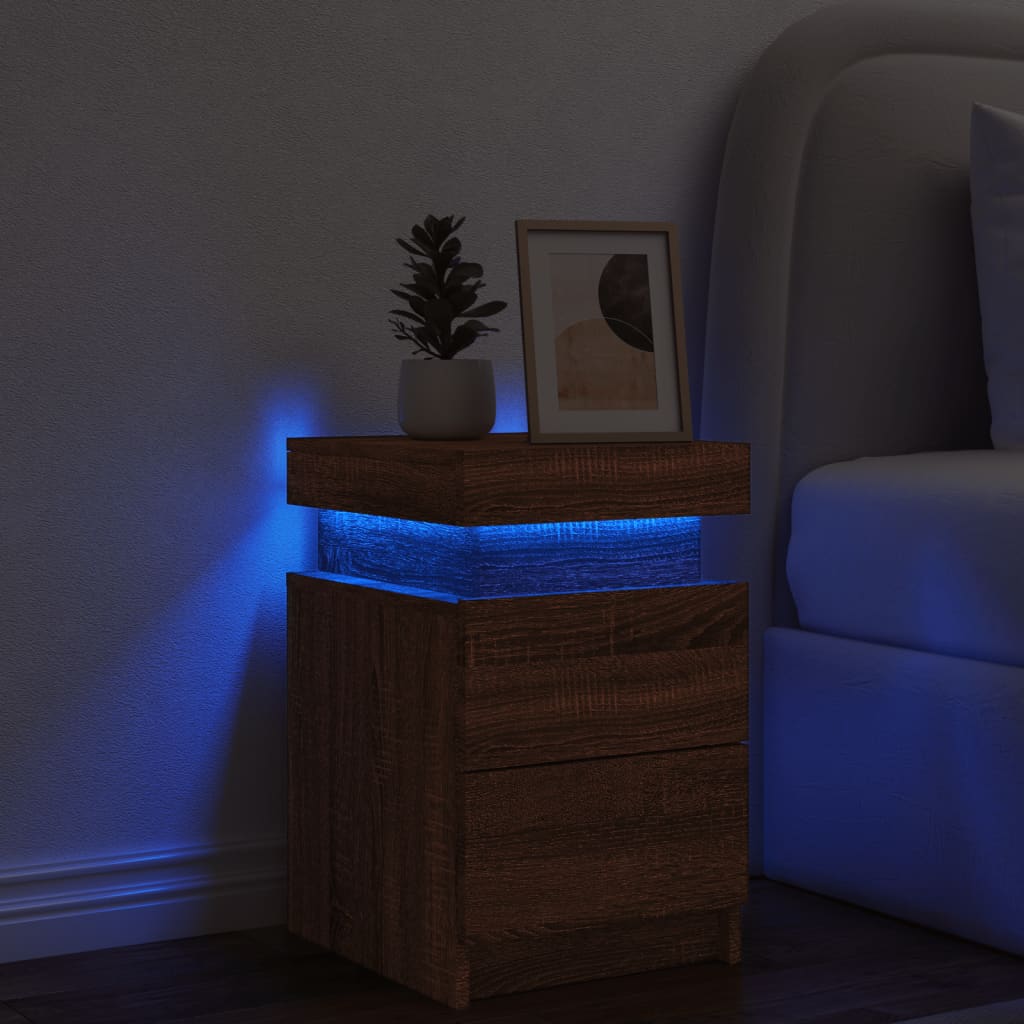 Nachtkastje met LED-verlichting 35x39x55 cm bruineikenkleurig Nachtkastjes | Creëer jouw Trendy Thuis | Gratis bezorgd & Retour | Trendy.nl