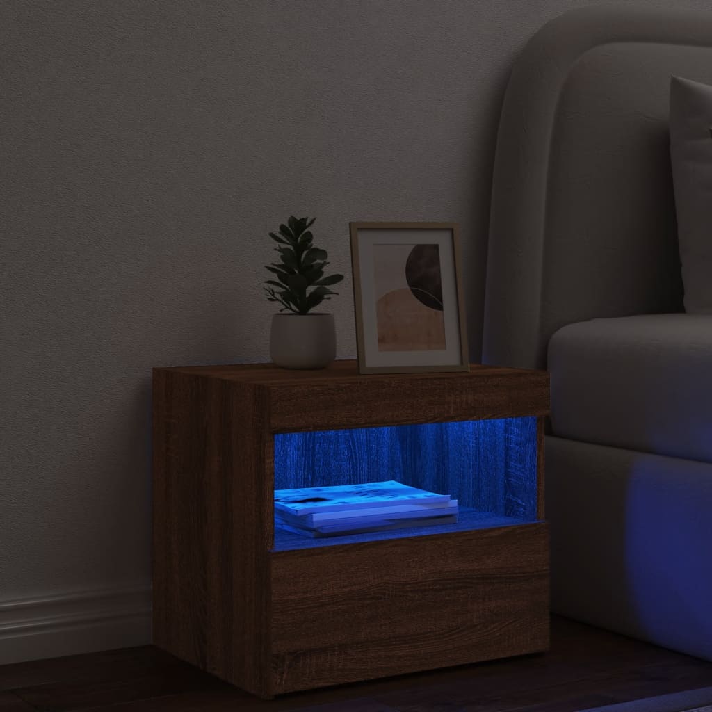 Nachtkastje met LED-verlichting 50x40x45 cm bruineikenkleurig Nachtkastjes | Creëer jouw Trendy Thuis | Gratis bezorgd & Retour | Trendy.nl