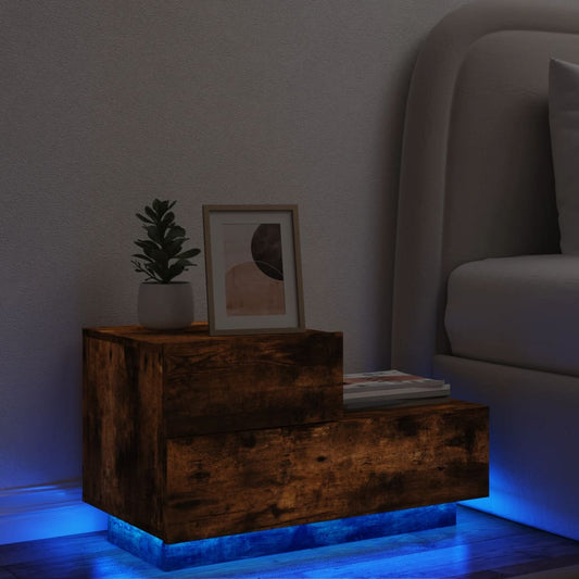 Nachtkastje met LED-verlichting 70x36x40,5 cm gerookt eiken Nachtkastjes | Creëer jouw Trendy Thuis | Gratis bezorgd & Retour | Trendy.nl