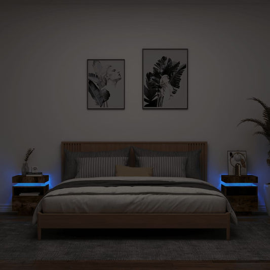 Nachtkastjes met LED 2 st 40x39x48,5 cm gerookt eikenkleurig Nachtkastjes | Creëer jouw Trendy Thuis | Gratis bezorgd & Retour | Trendy.nl