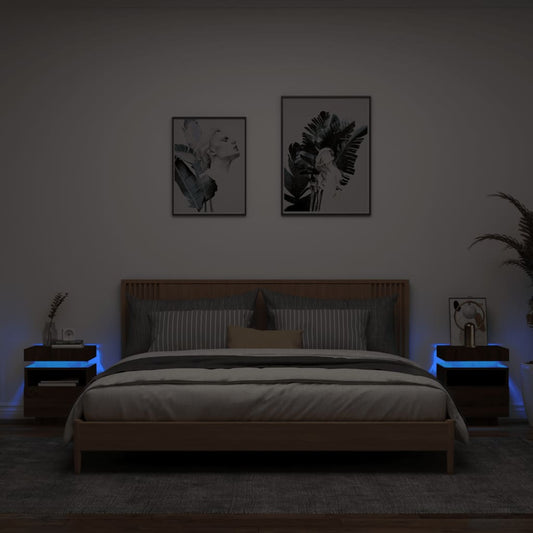 Nachtkastjes met LED 2 st 40x39x48,5 cm bruineikenkleurig Nachtkastjes | Creëer jouw Trendy Thuis | Gratis bezorgd & Retour | Trendy.nl