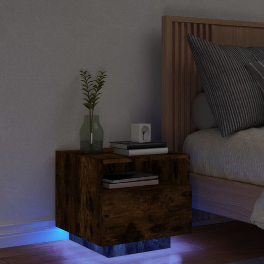 Nachtkastje met LED-verlichting 40x39x37 cm gerookt eikenkleur Nachtkastjes | Creëer jouw Trendy Thuis | Gratis bezorgd & Retour | Trendy.nl